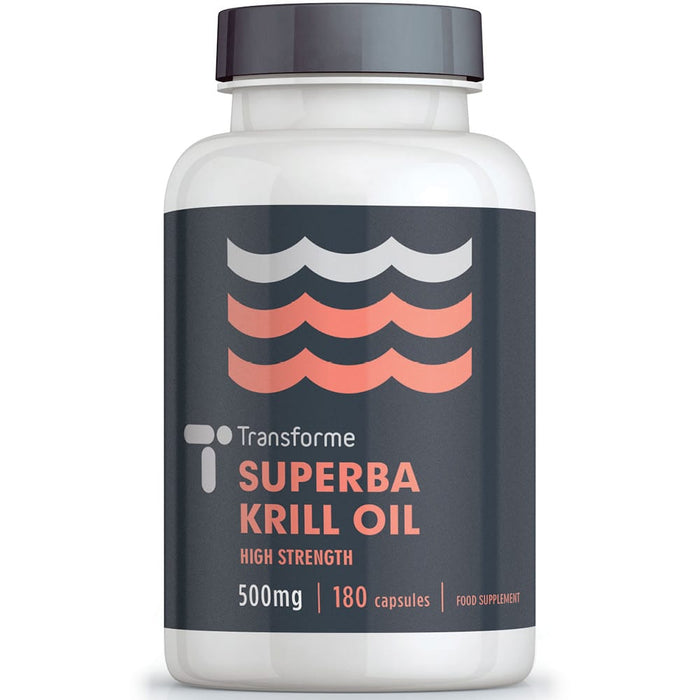 Superba Red Krill Oil 500mg capsules, high strength rapid release, Marine Phospholipids, Omega 3, EPA & DHA, Astaxanthin, from Transforme