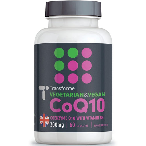 CoQ10 300mg vegan and vegetarian, 60 CoQ10 capsules bottle, by Transforme
