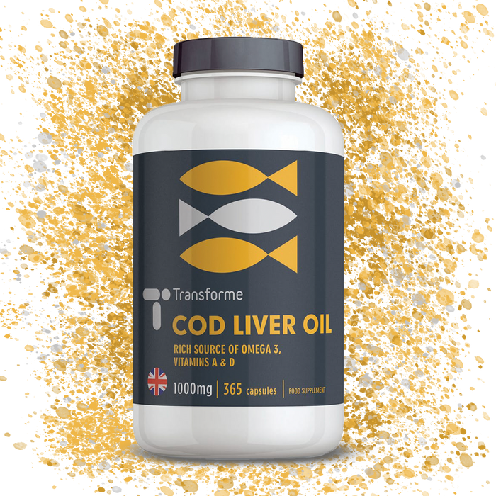 Cod Liver Oil 1000mg Softgel Capsules, High Strength Omega 3 Fatty Acids EPA & DHA with Vitamins A and D