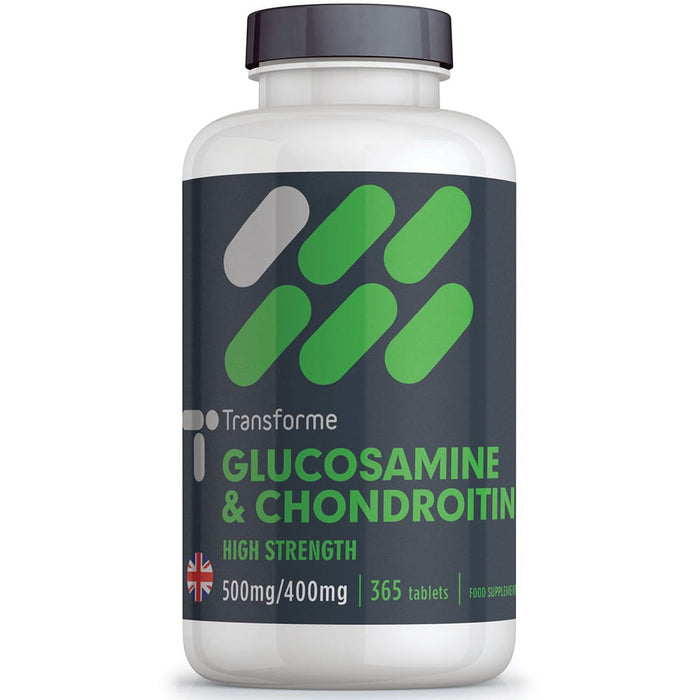 High strength Glucosamine Sulphate 500mg and Chondroitin (90%) 400mg Complex, 90, 180 & 365 tablets, from Transforme