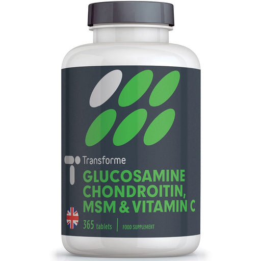 Glucosamine Sulphate 400mg, Chondroitin 100mg, MSM 50mg & Vitamin C 60mg Complex, 365 high strength tablets supplement, from Transforme