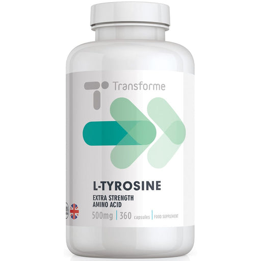 L-Tyrosine 500mg free form amino acid supplement, 360 capsules, virtually a full year supply, buy with confidence with our money back guarantee, from Transforme