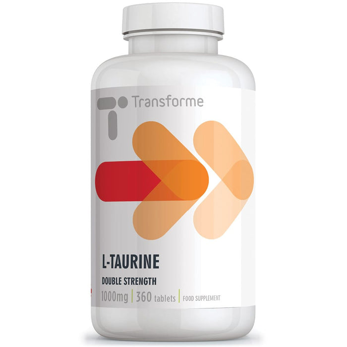 Transforme Taurine tablets 1000mg, high strength amino acid supplement, 360 tablet bottle