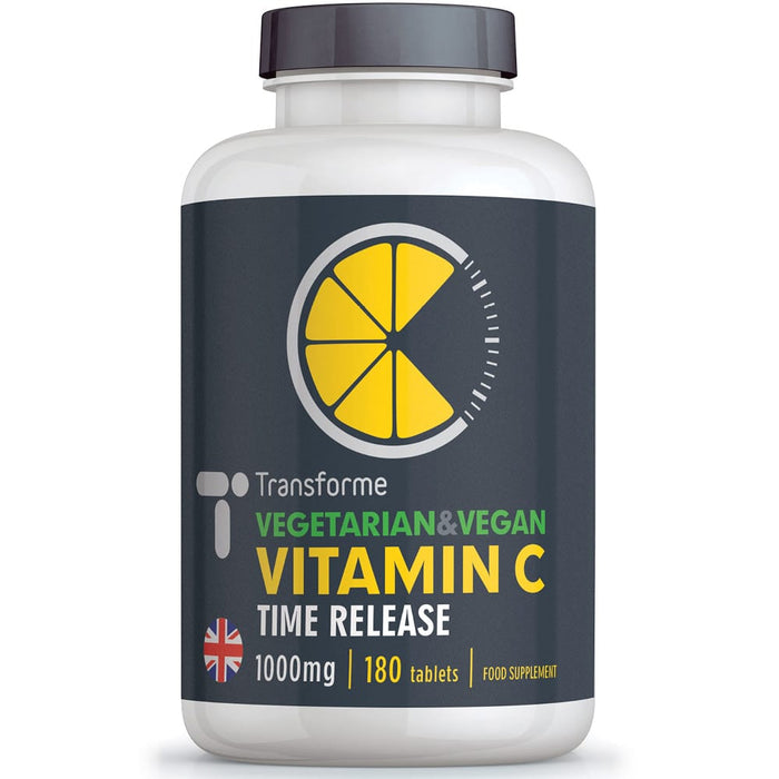 Vitamin C 1000mg tablets with Bioflavonoids & Rose Hips, time release best absorption, supports immune system, skin, teeth & bones, vegetarian, vegan, from Transforme