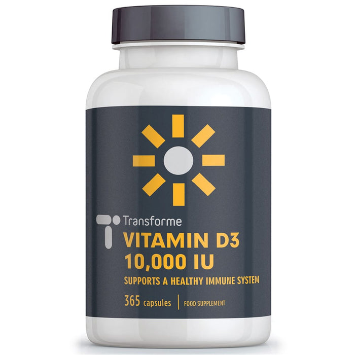 Vitamin D3 10 000 iu capsules, maximum strength 'sunshine vitamin' softgels for best absorption, potent cholecalciferol Vitamin D3 capsules from Transforme