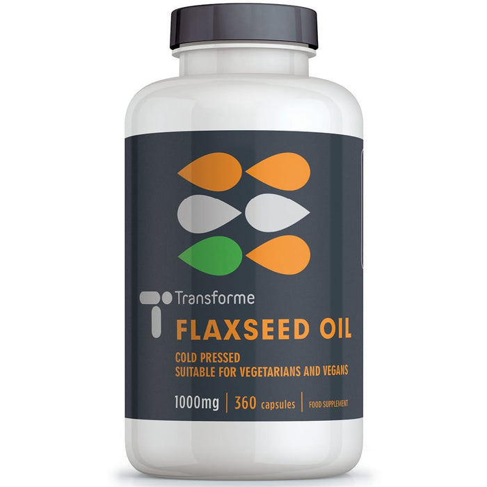 Flaxseed Oil 1000mg, vegetarian & vegan capsules, cold pressed, high strength and purity Omega 3 6 & 9 fatty acids, ALA LA & Oleic Acid, from Transforme